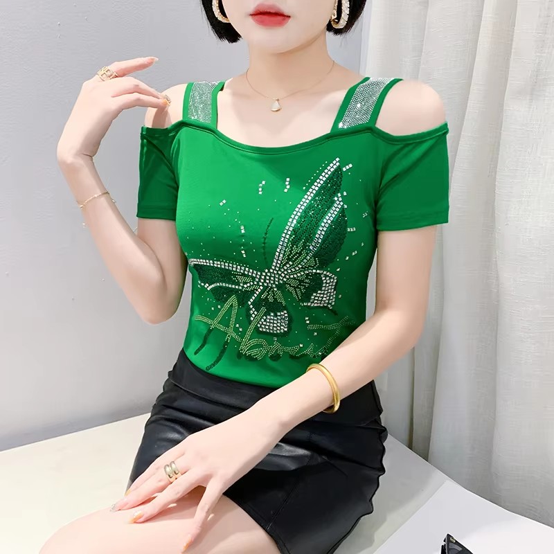女性用バタフライダイヤモンドTシャツ,エレガントなデザイン, - Streetwear Brand With Butterfly のレビューと価格