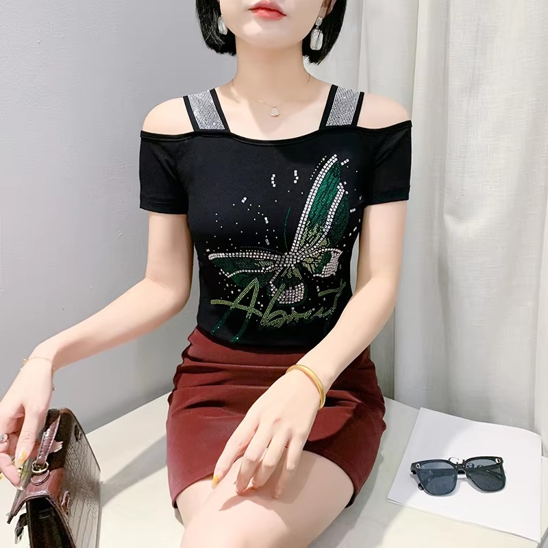 女性用バタフライダイヤモンドTシャツ,エレガントなデザイン, - Streetwear Brand With Butterfly のレビューと価格